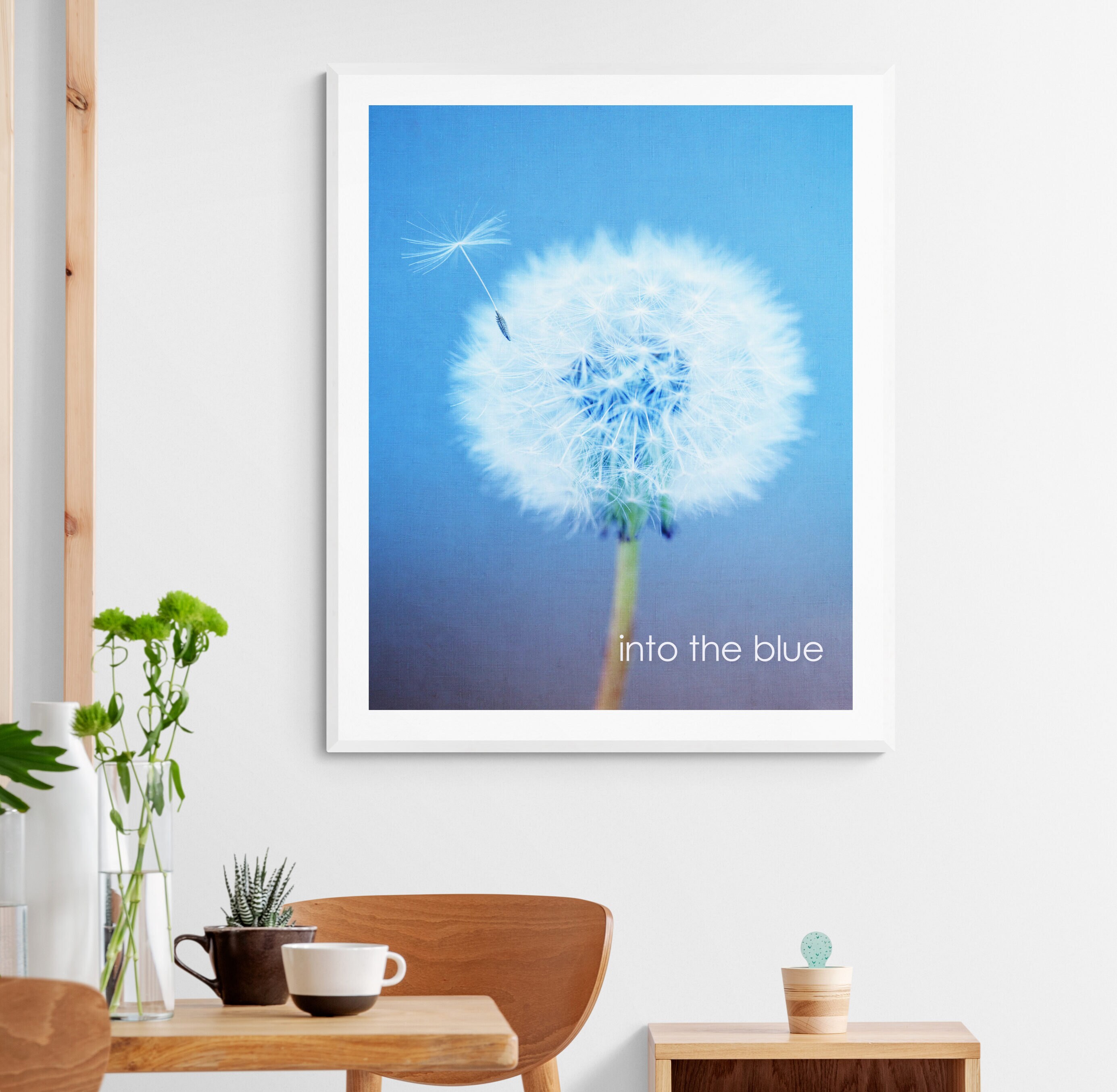 dandelion wall art in blue- dandelion fine art print- dandelion ready to hang canvas-dandelion photography