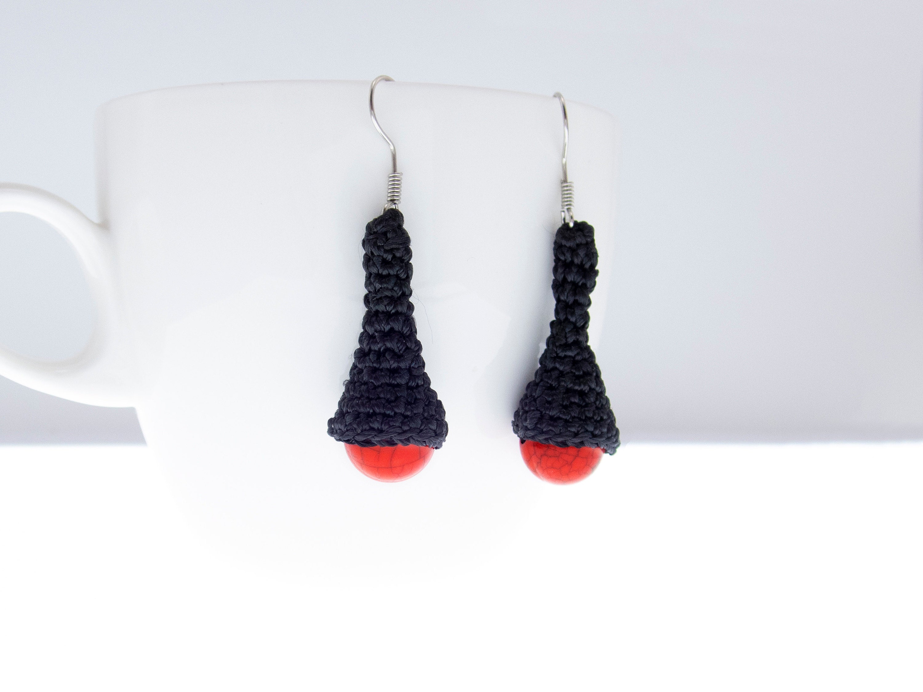 handmade black statement drop earrings