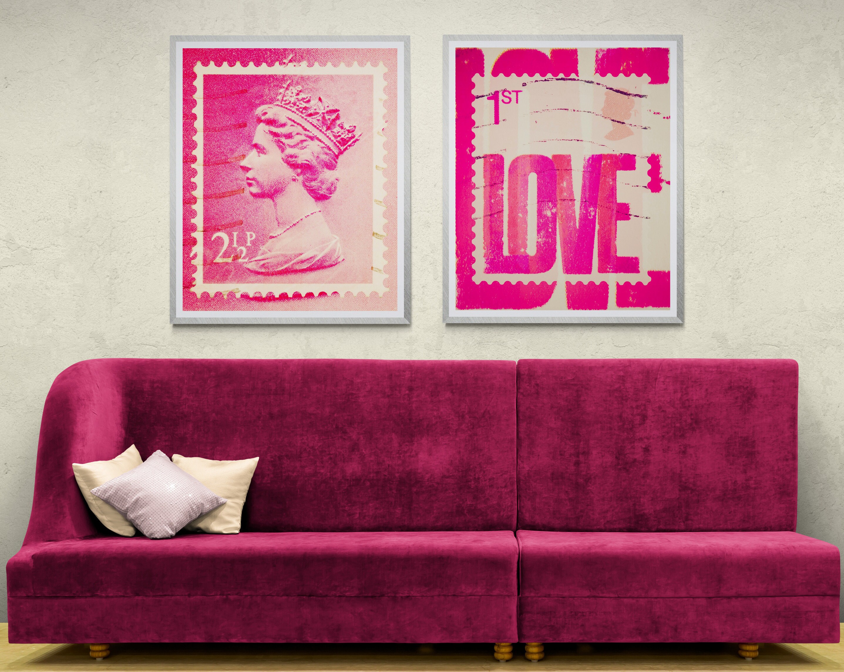 Deborah Pendell Vignette solo exhibition at the cambridge art cube november 2002- stamp collection artworks- queen elizabeth art and love art