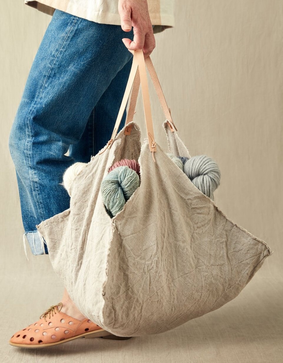 Cocoknits Four Corner Linen Bag with Leather Handles Large