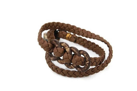 Brown recycled leather bracelet