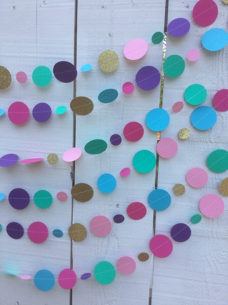 circle garlands in pink purple mint turquoise and glitter gold