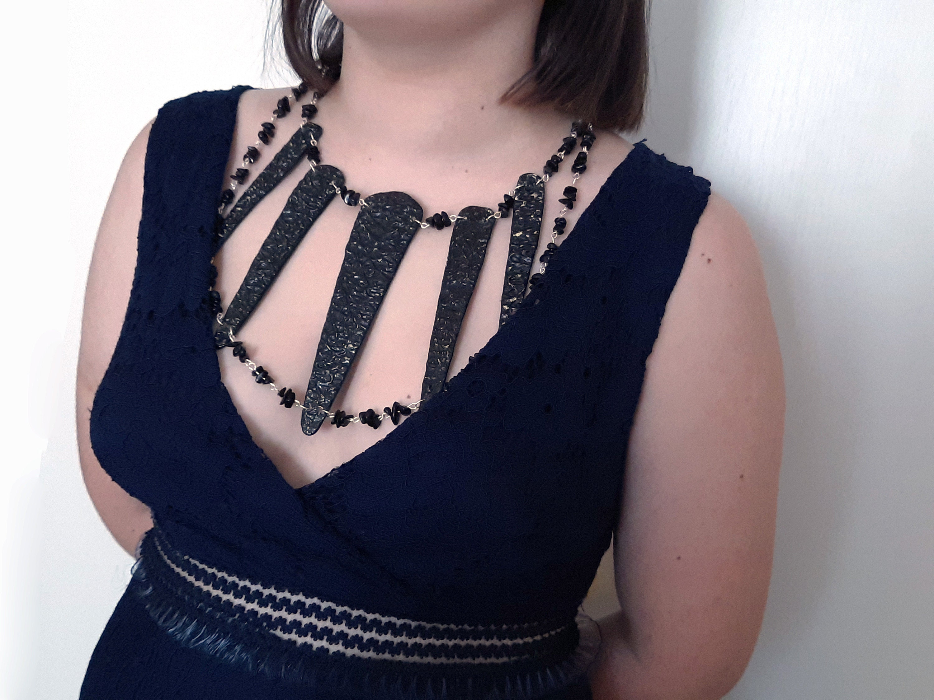 Black Statement Necklace with Onyx