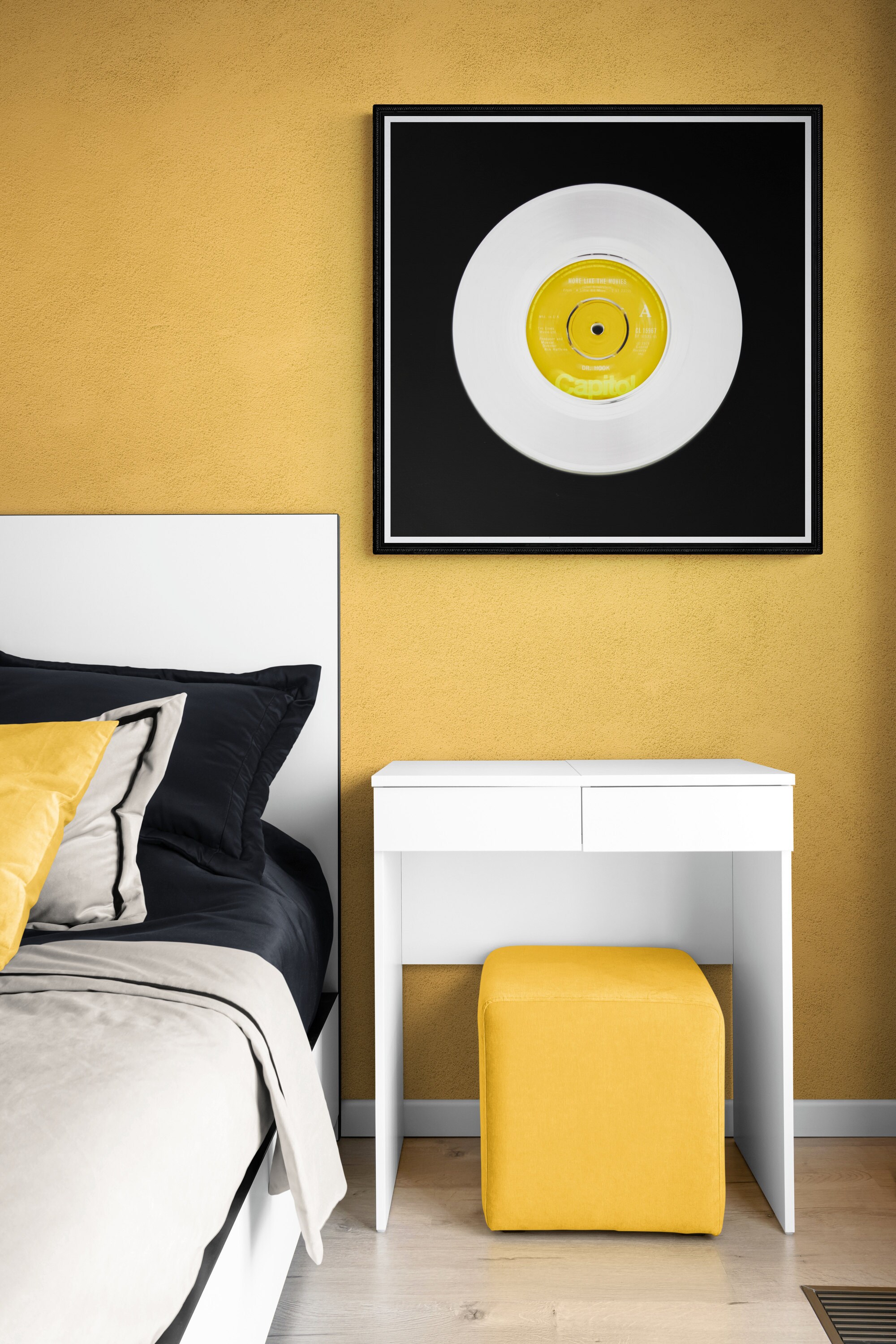 vinyl record art prints in yellow for music lover gift