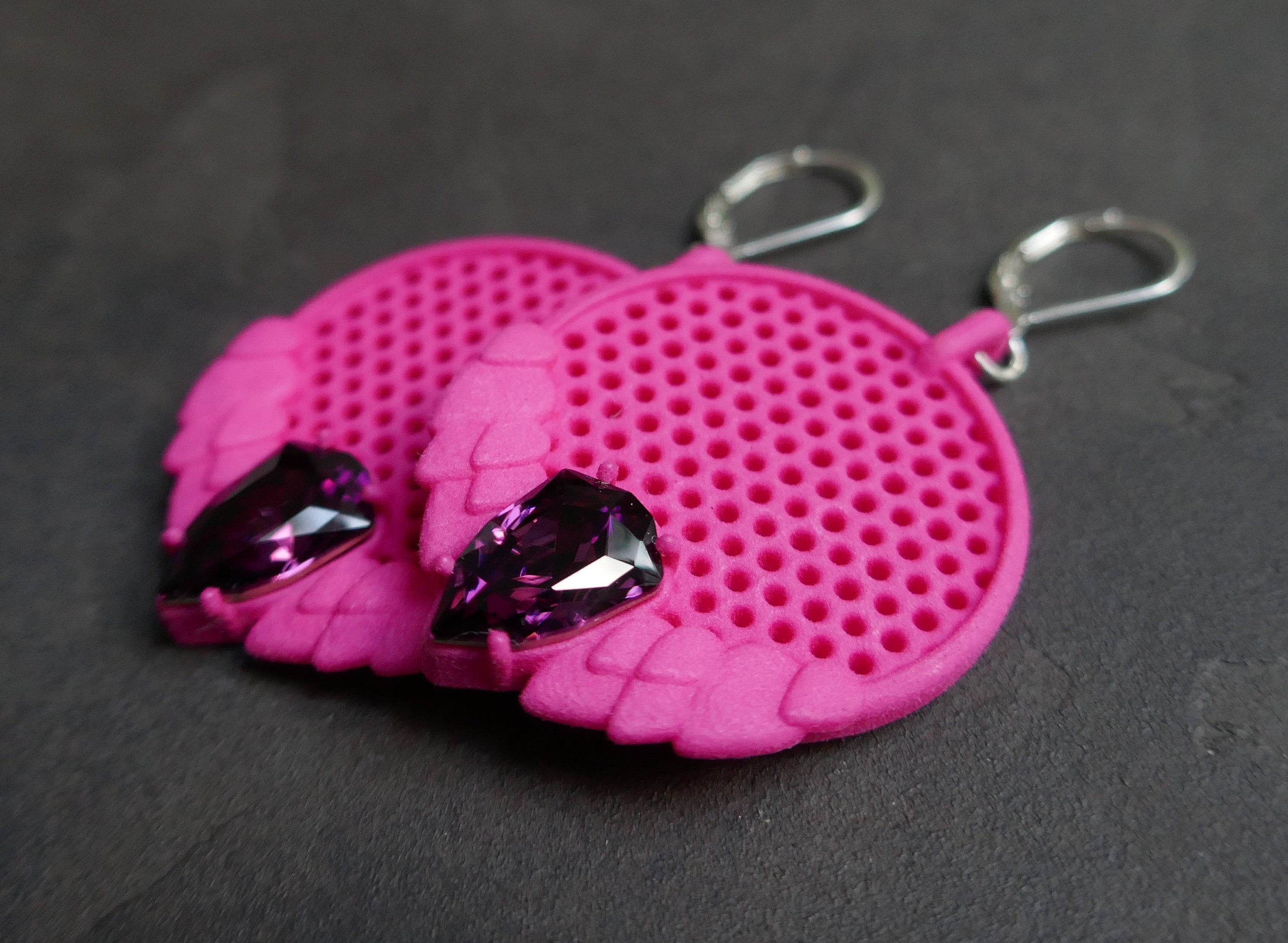 3D Printed Pink Earrings with Swarovski Crystals