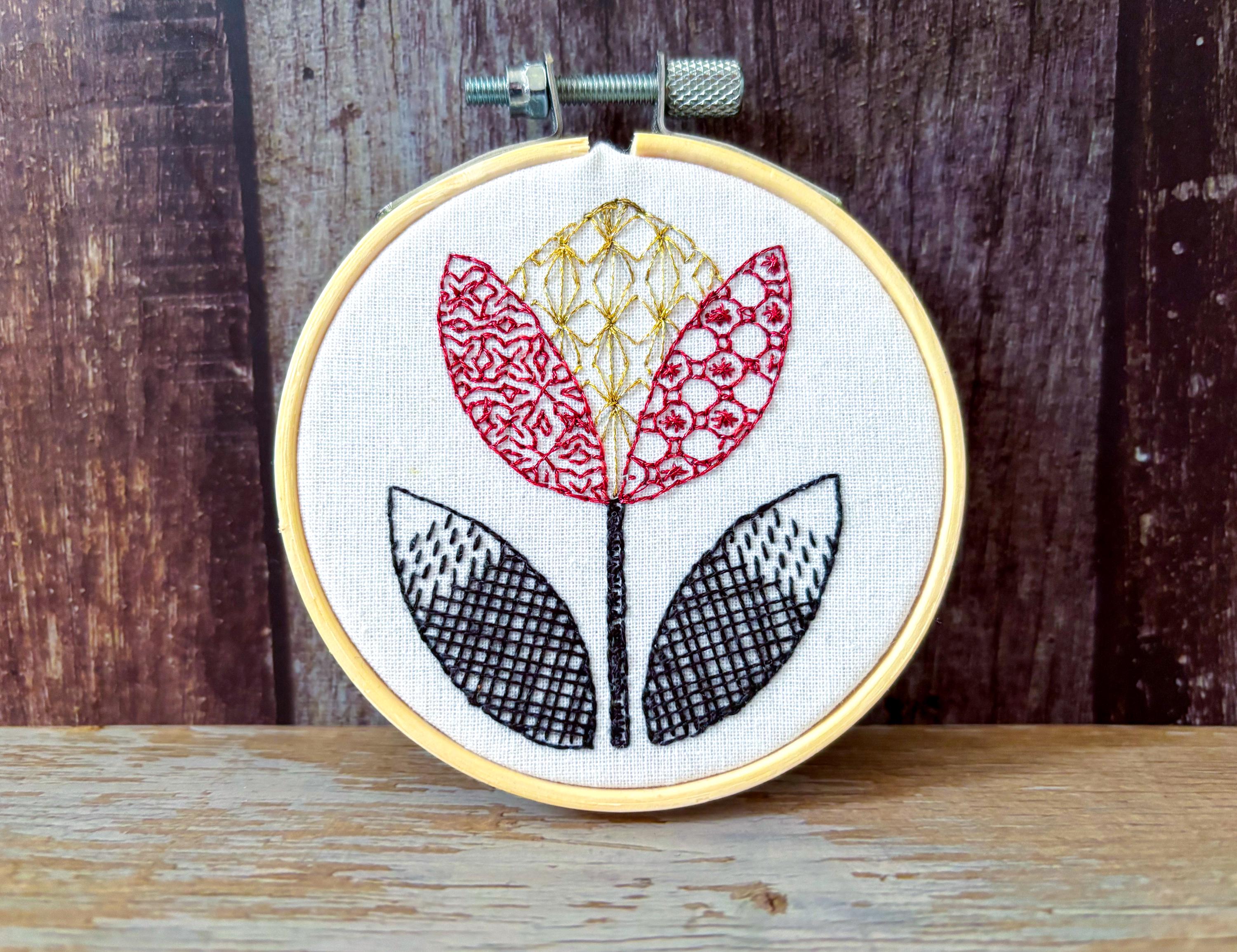 Blackwork Flower Embroidery