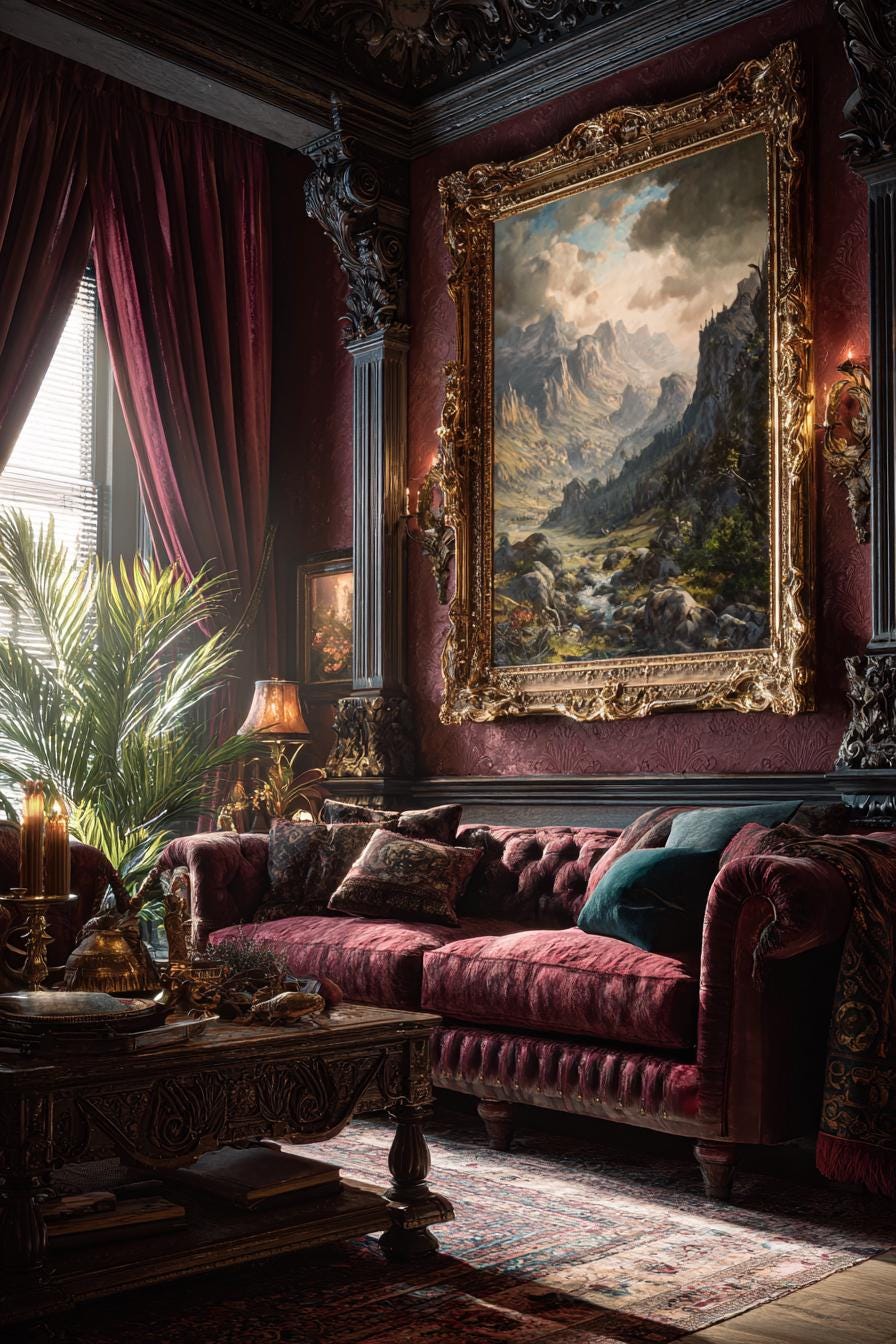 A plush victorian interior in purple