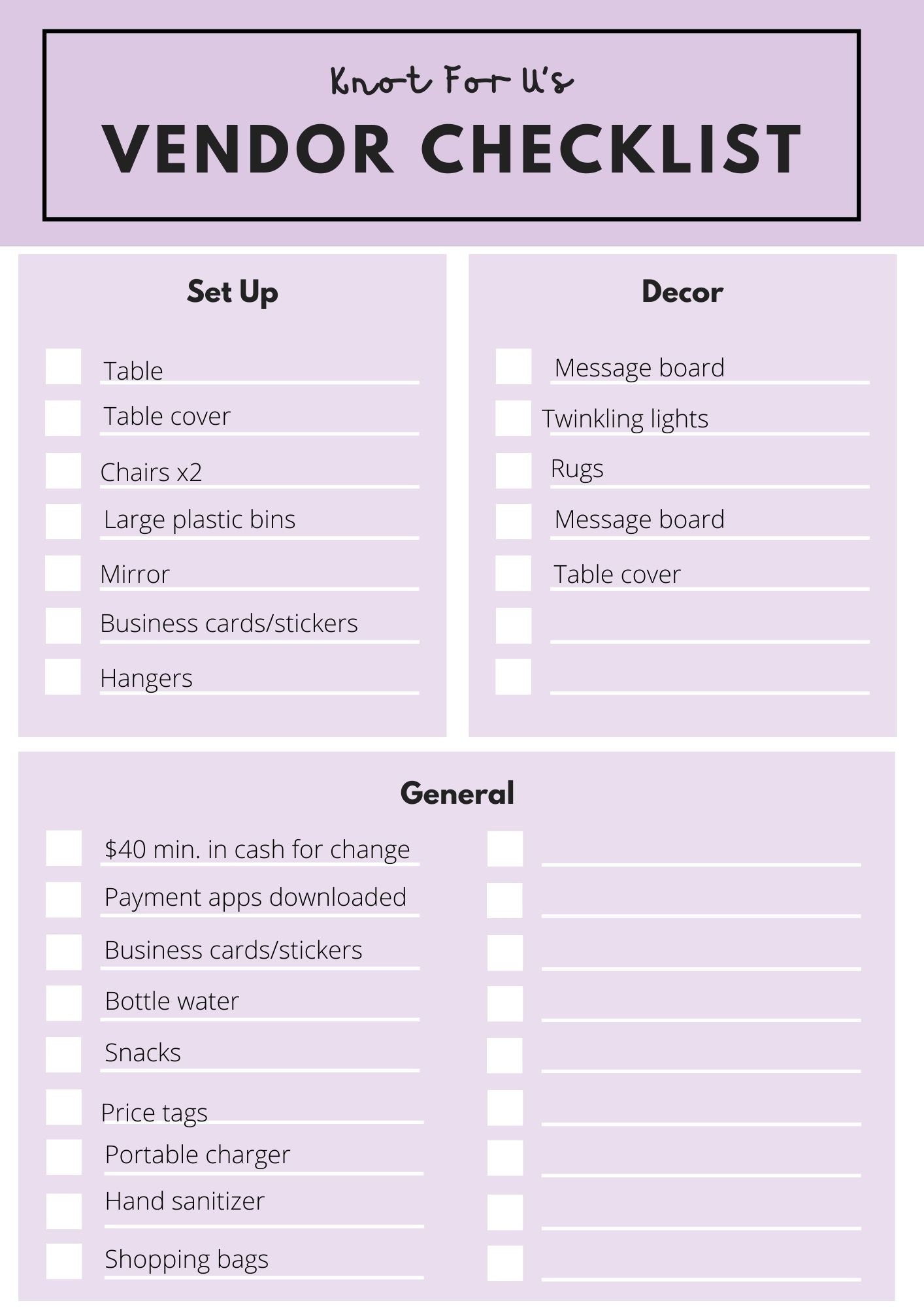 Craft Market Vendor Checklist