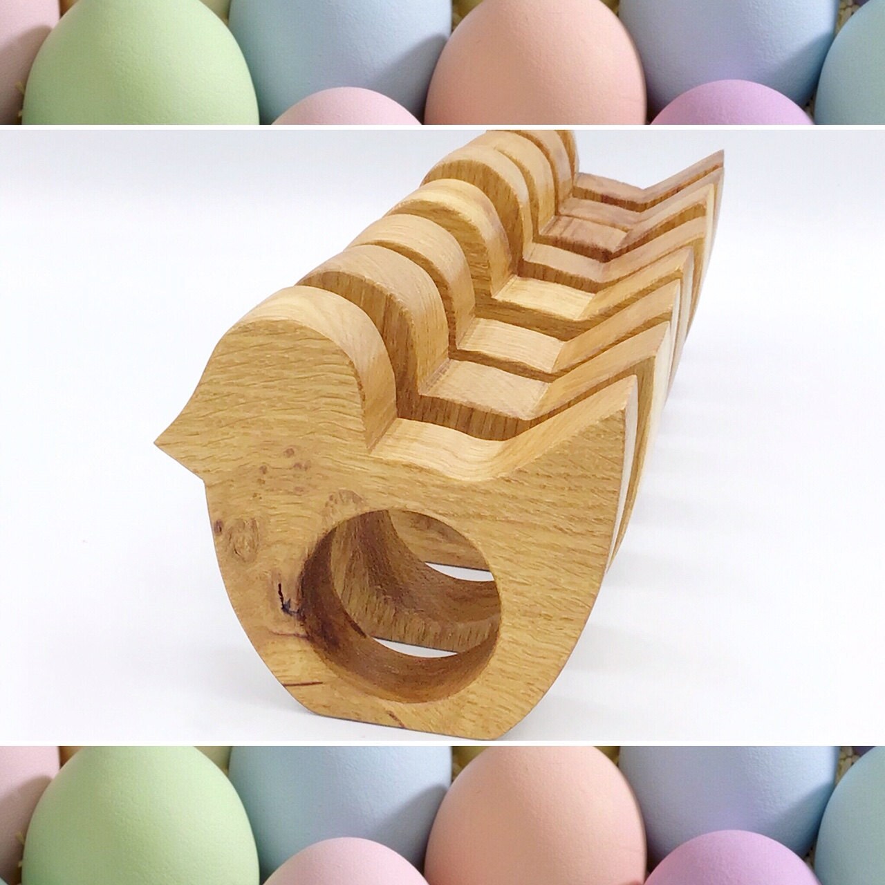 Easter Chick Egg Cups made from natural solid Oak wood