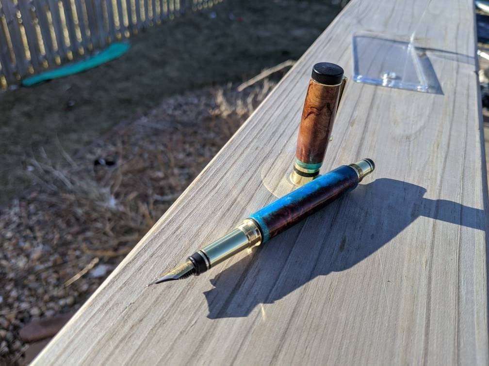 hybrid pen blank blue and manzanita burl