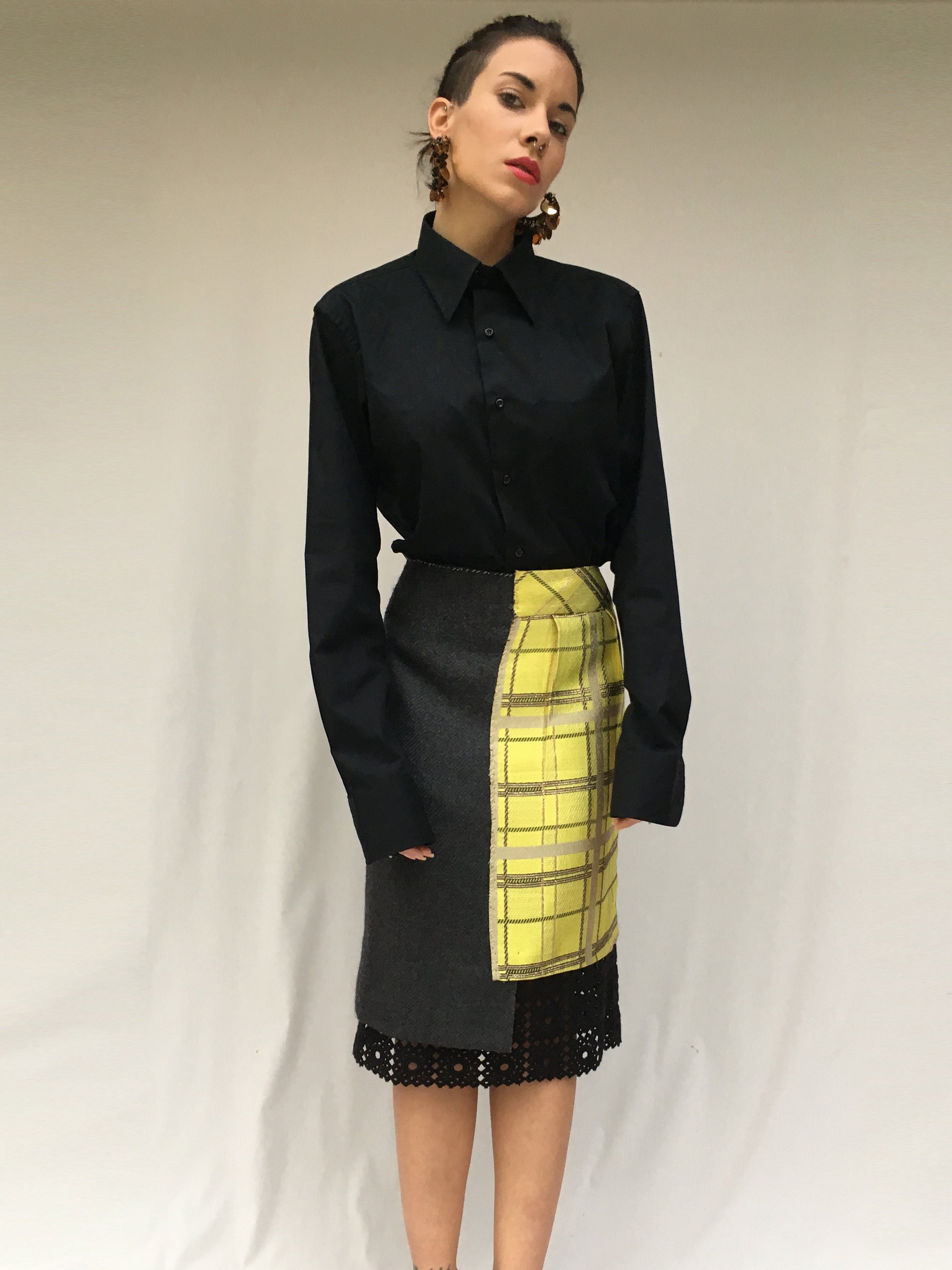 deconstructed skirt and jacket from selected vintage items. sustainability in the creative recovery of high quality waste clothing LOLA DARLING