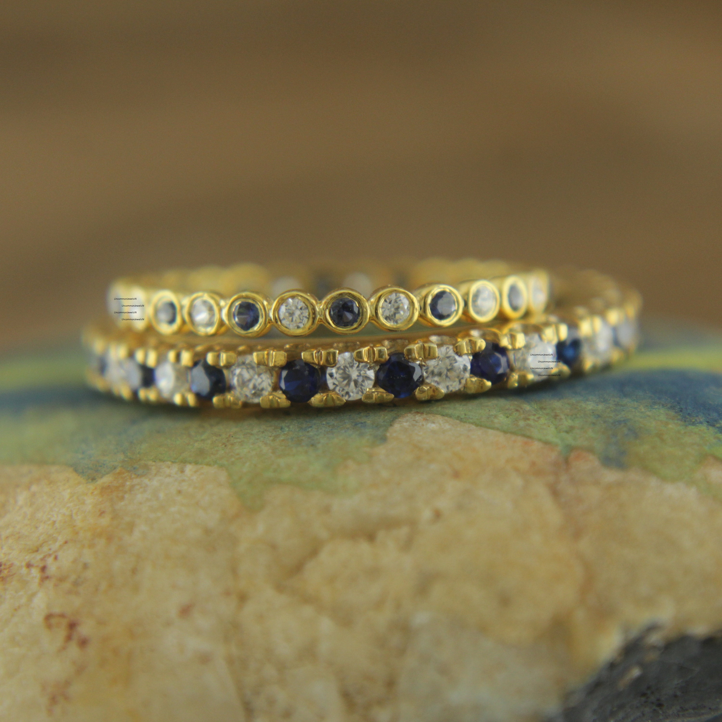 sapphire diamond bands, eternity bands, bridal ring set