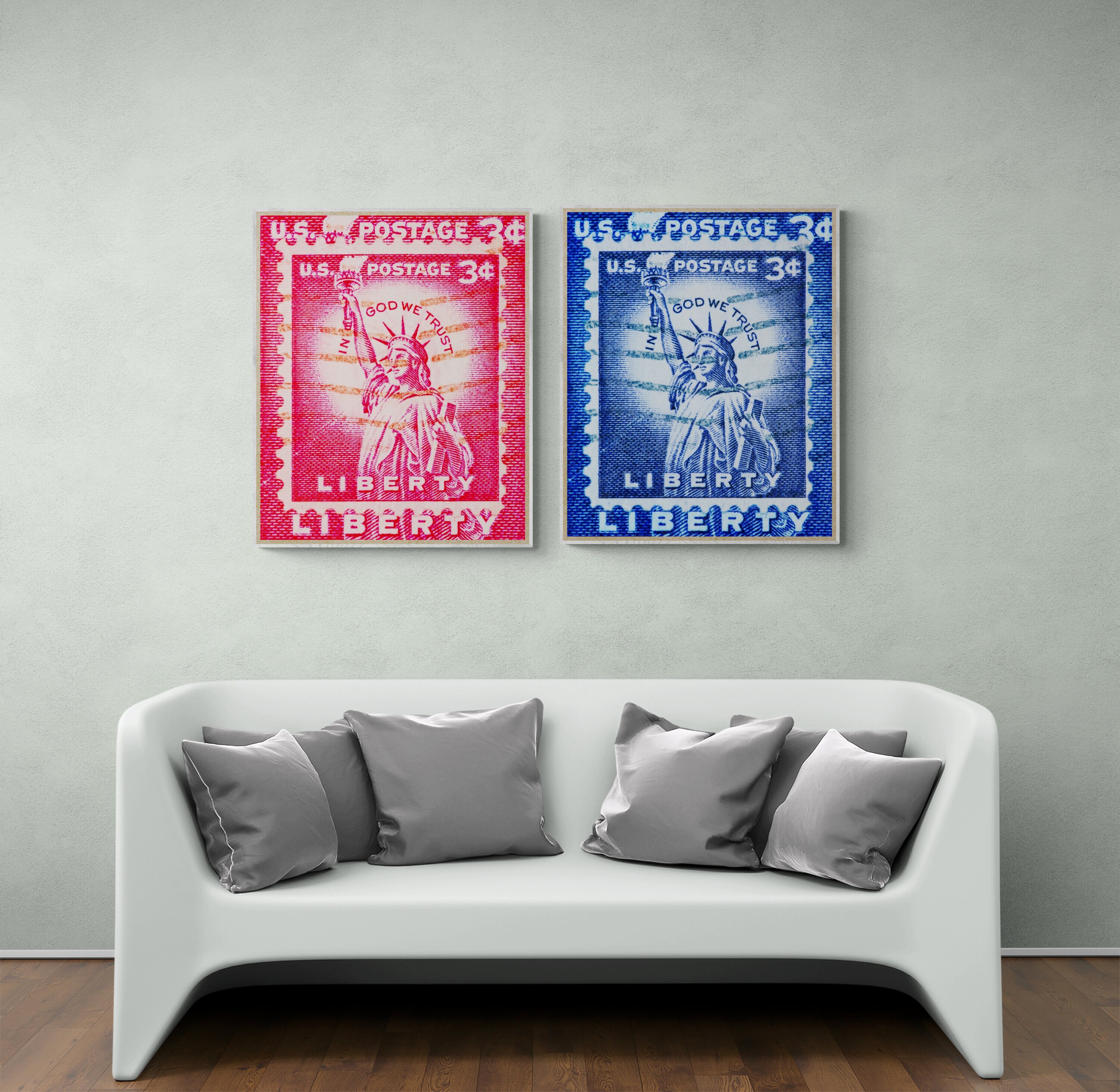 United States of America Statue of Liberty fine art prints created from old American stamps by deborah pendell