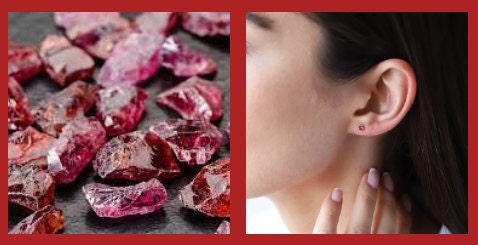 Stud Gold Earrings with Garnet Birthstone