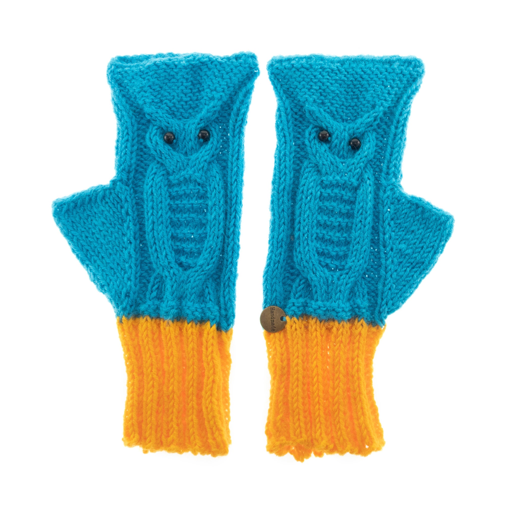 Owl Gloves, Ladies Wool Mittens Fingerless