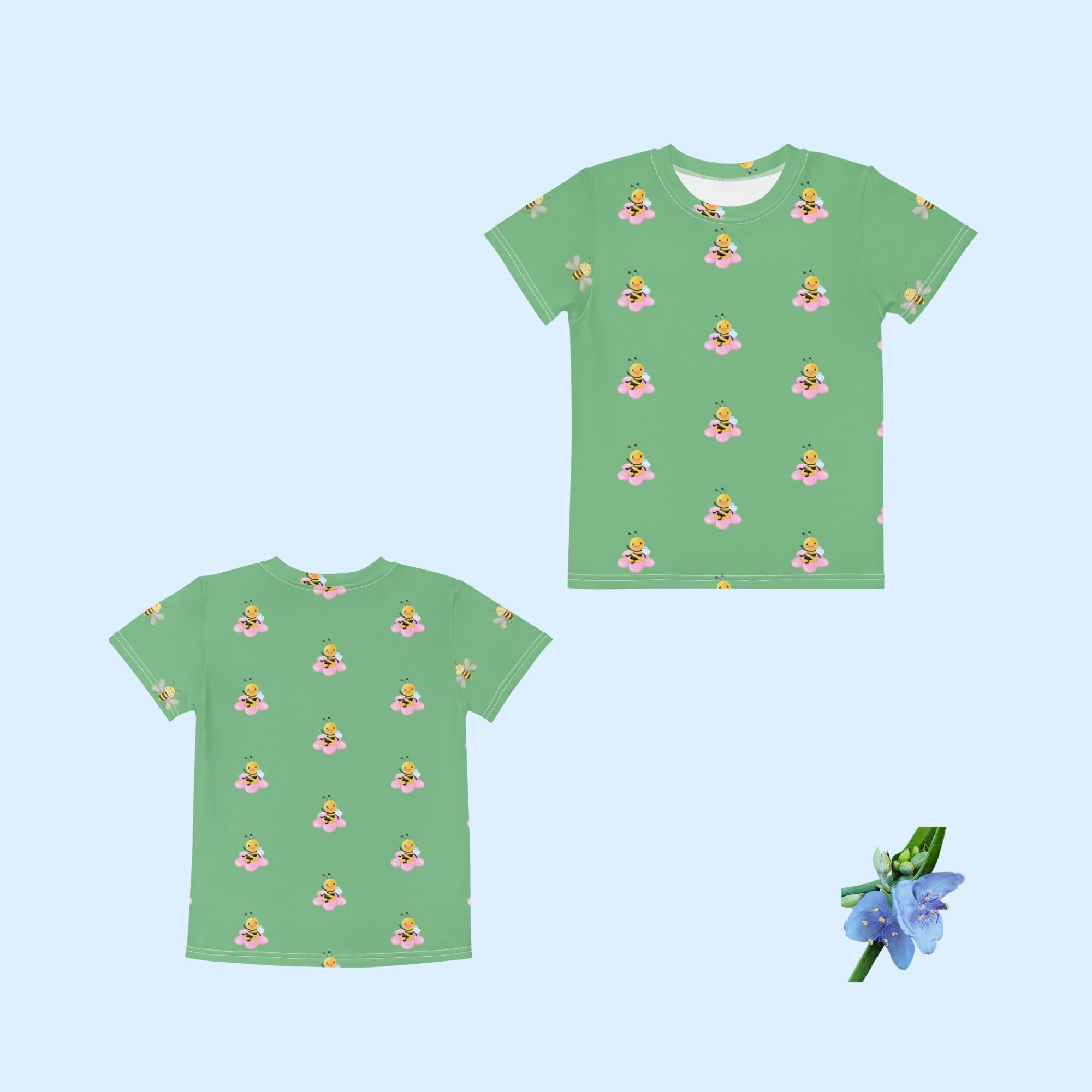 Kids Cotton Crew Neck T-Shirt with Charming Honeybee Print