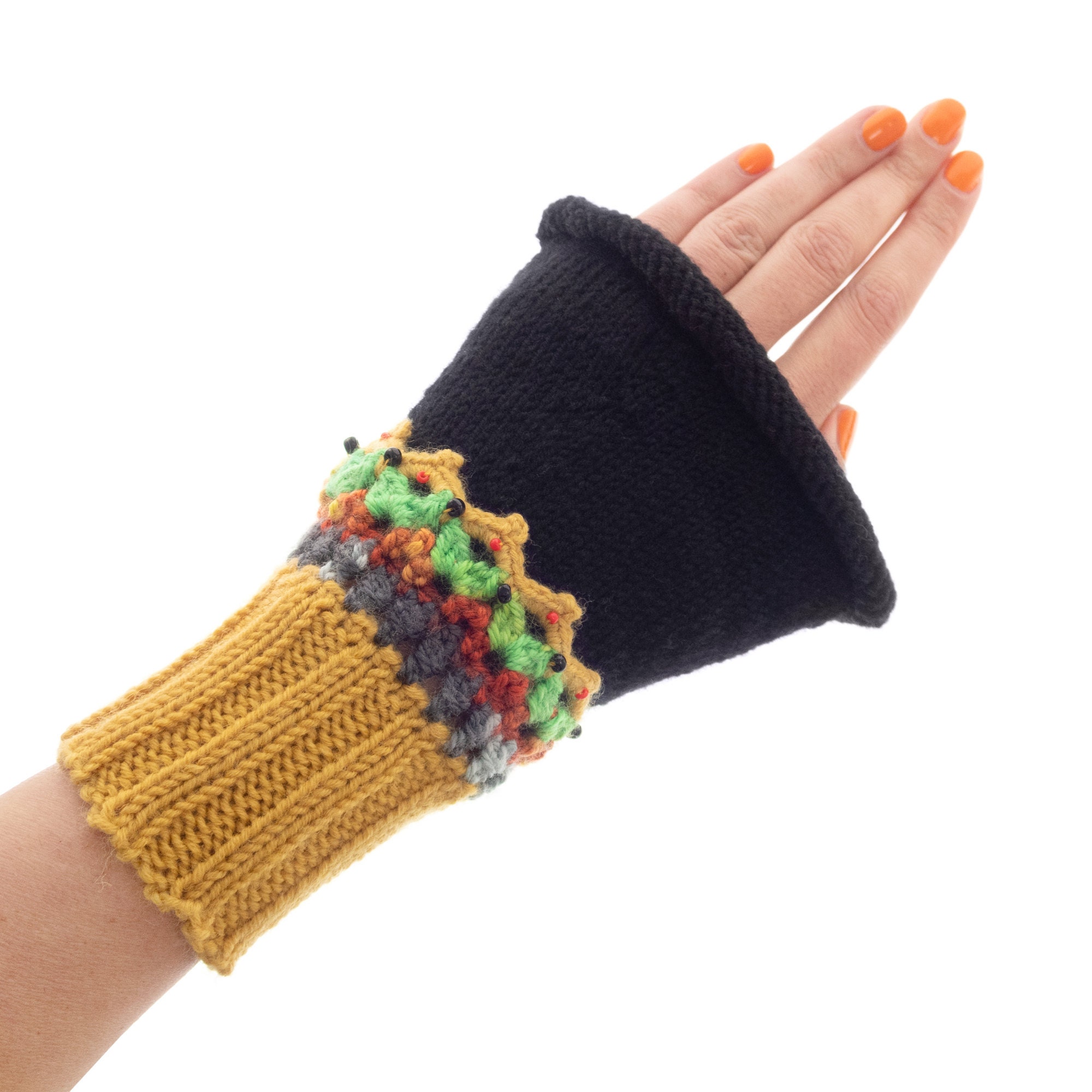 Mittens Knitted for Adults, Autumn Embroidered Gloves