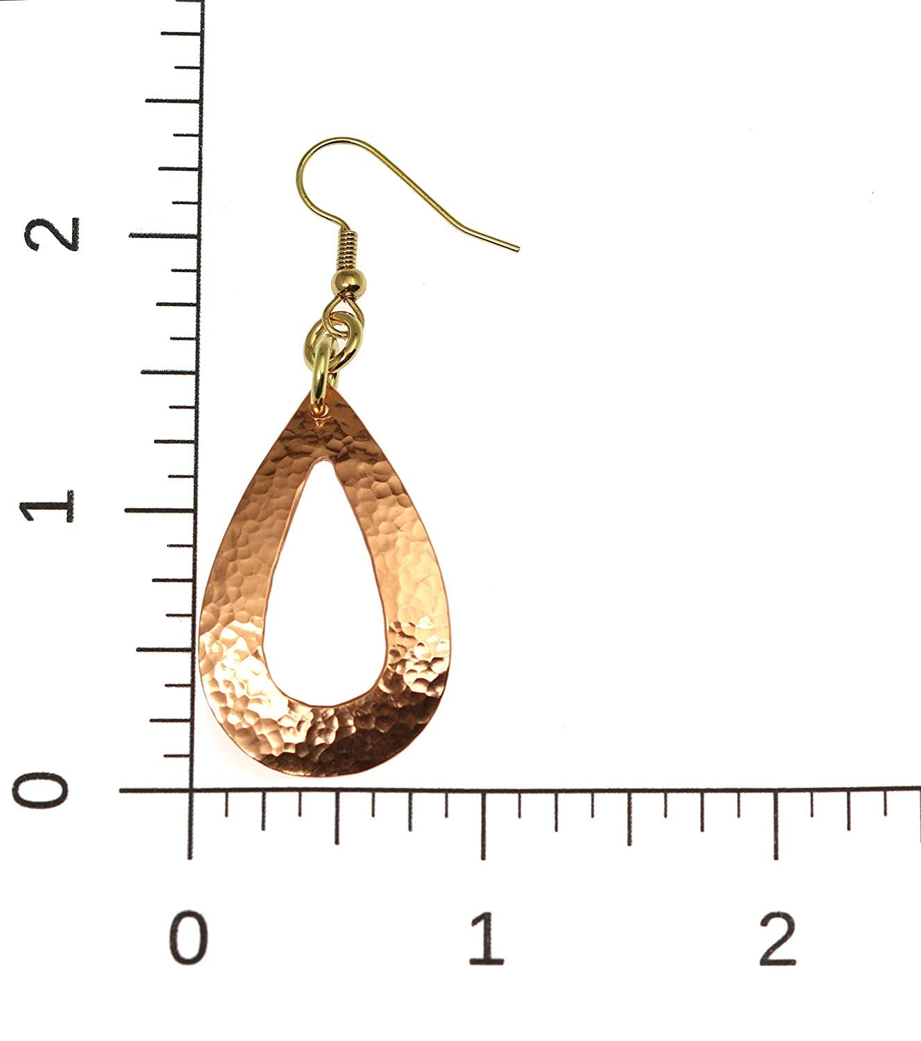 Hammered Copper Open Teardrop Earrings Sizing Guide