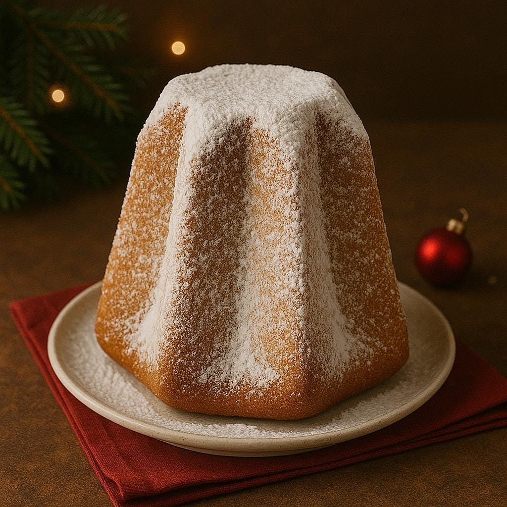 Pandoro – Primo do Panettone, fofinho, amanteigado e polvilhado com açúcar. Origem em Verona.