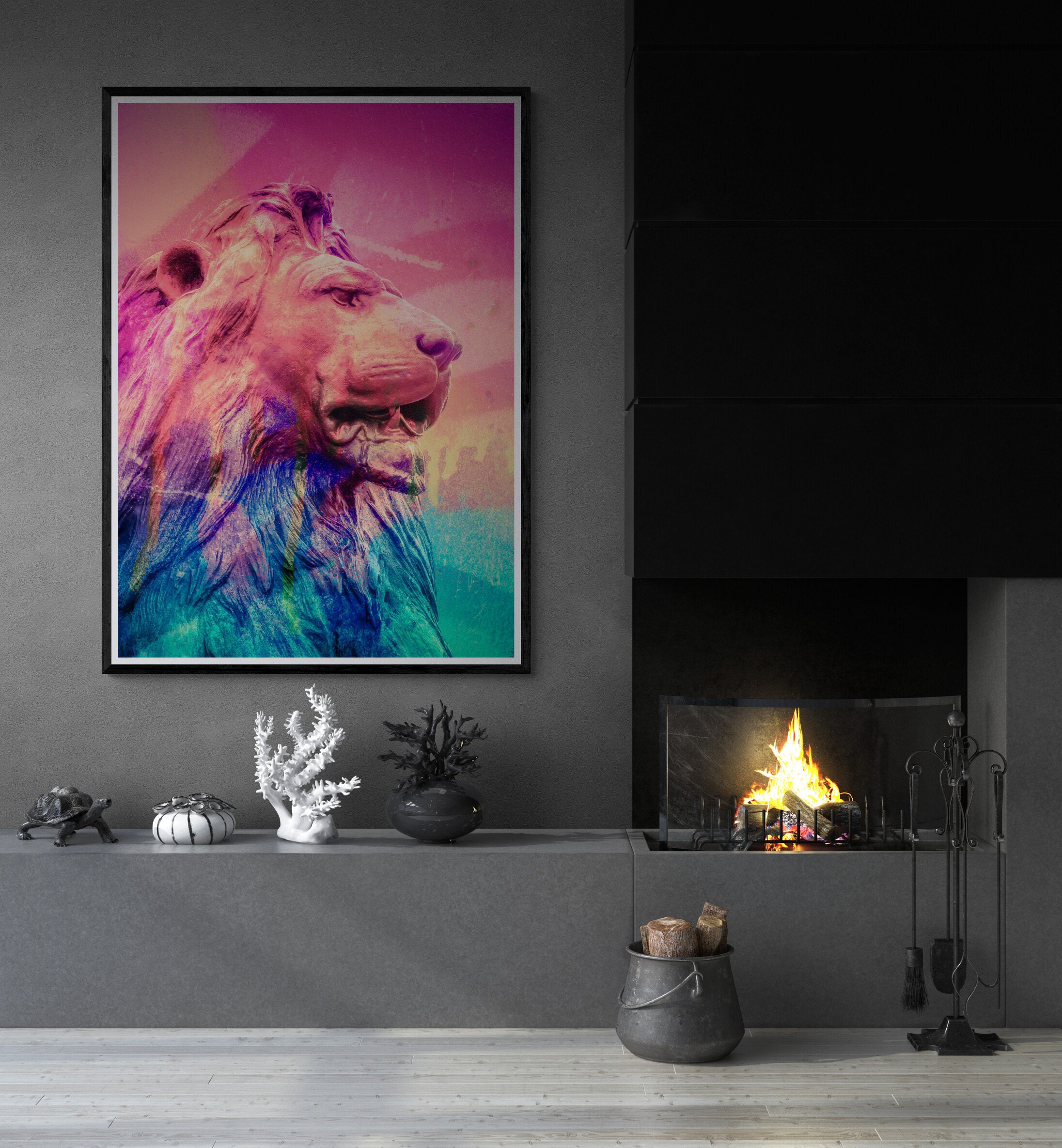 london fine art prints artworks by deborah pendell for sale at the new artist fair 2022 at the truman brewery brick lane london- trafalgar square lion with graffiti