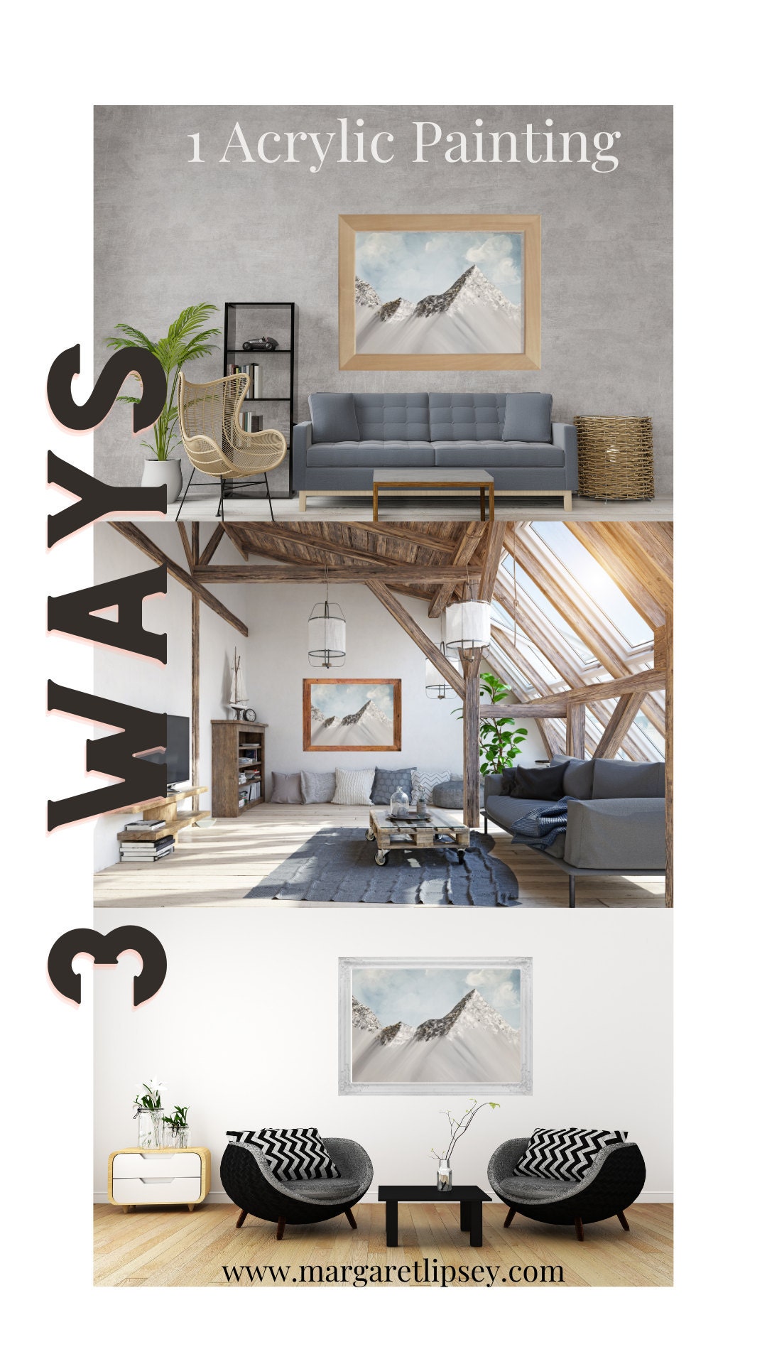 Acrylic abstract painting in three interior spaces