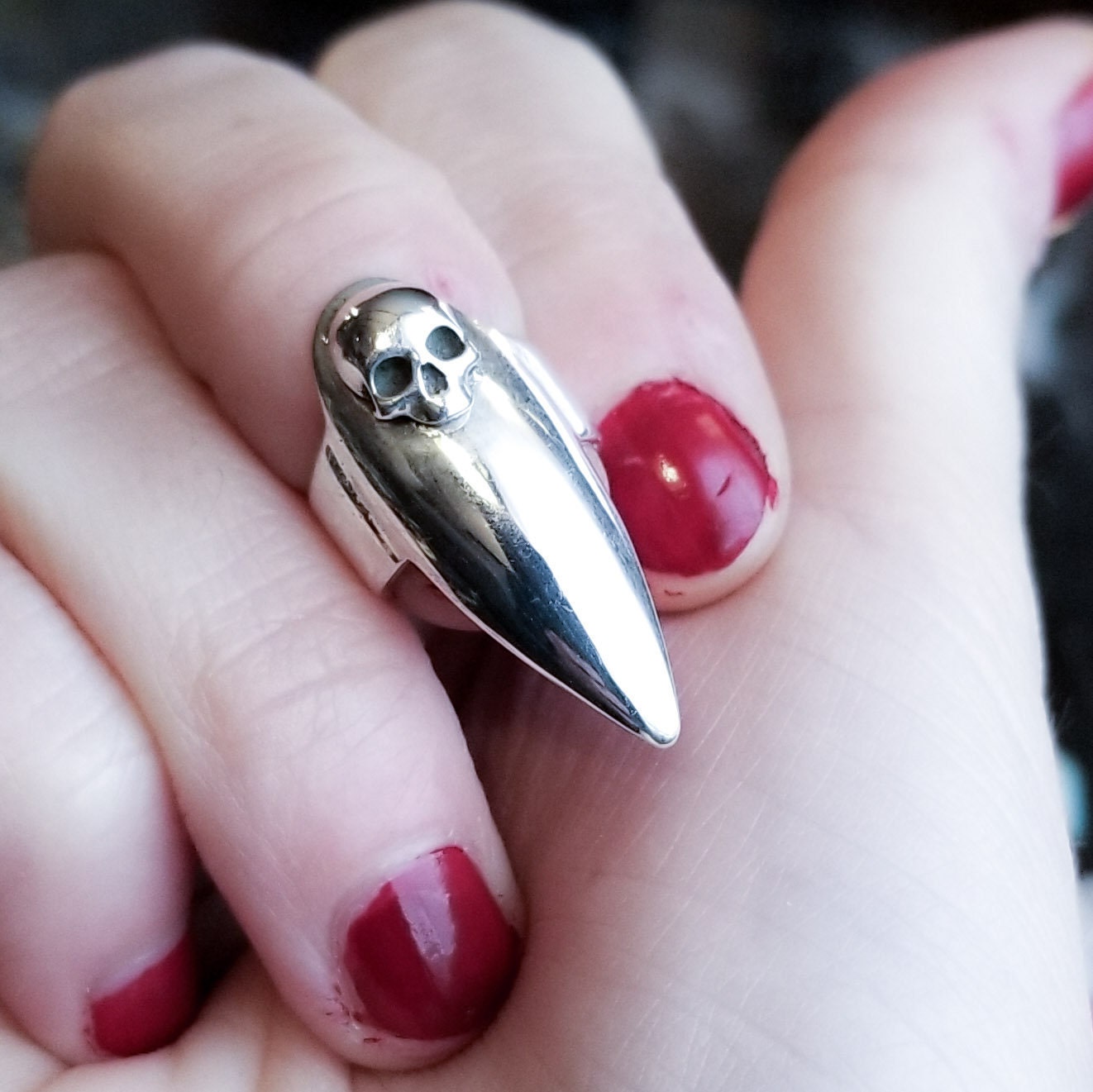 inchoo bijoux bague faux ongles tête de mort argent saint valentin