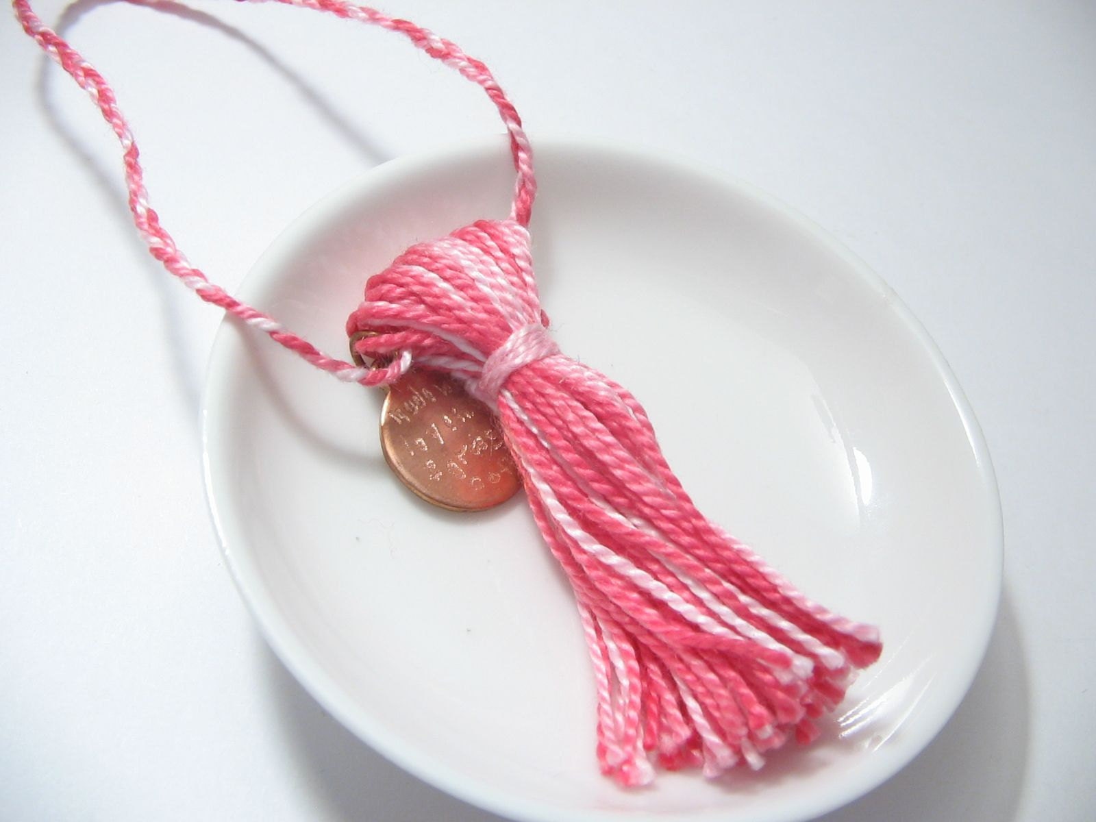 Pink striped childs graduation tassel from Lizbeths Garden