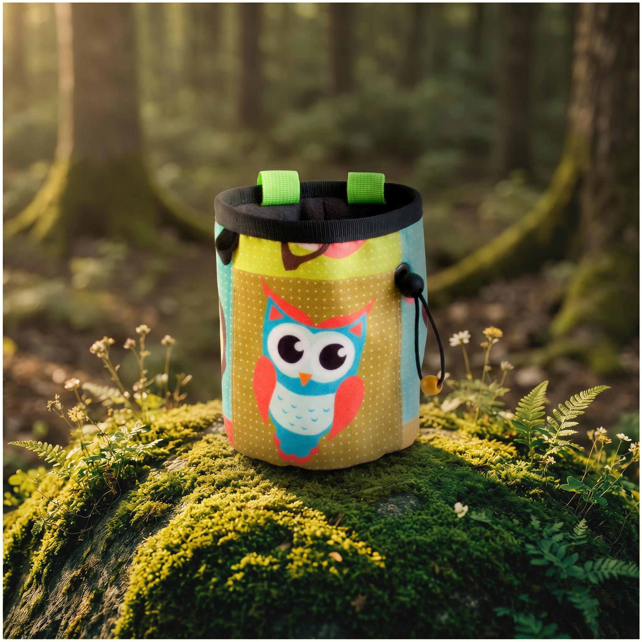 handmade nadamlada chalk bag with owl. gift idea for rock climbers