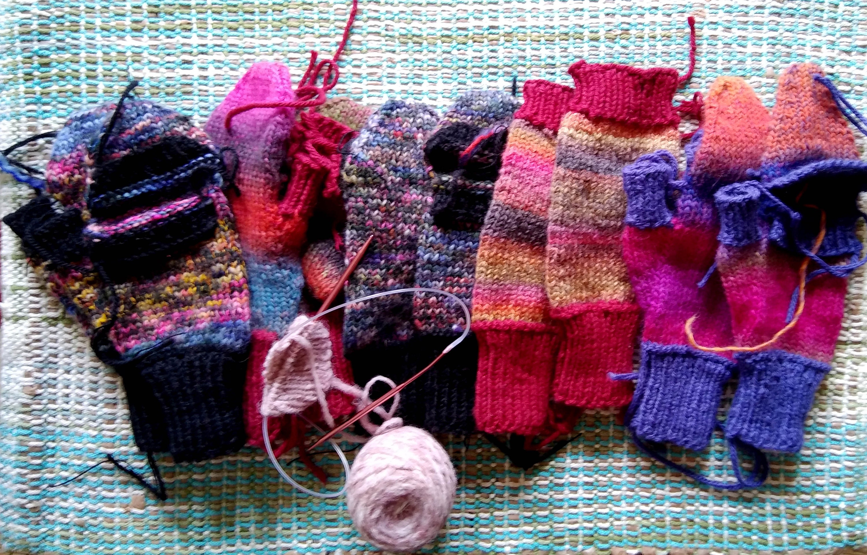 Finger-flap mittens ready for finishing