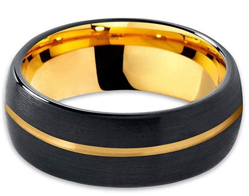 Black Tungsten Carbide with Off-Set 24K Gold Plated Inlay