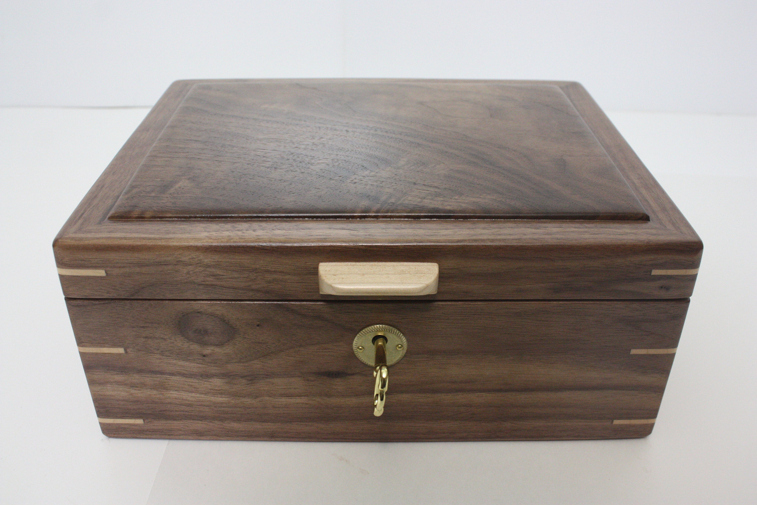 Handcrafted Locking Walnut Box For Sale