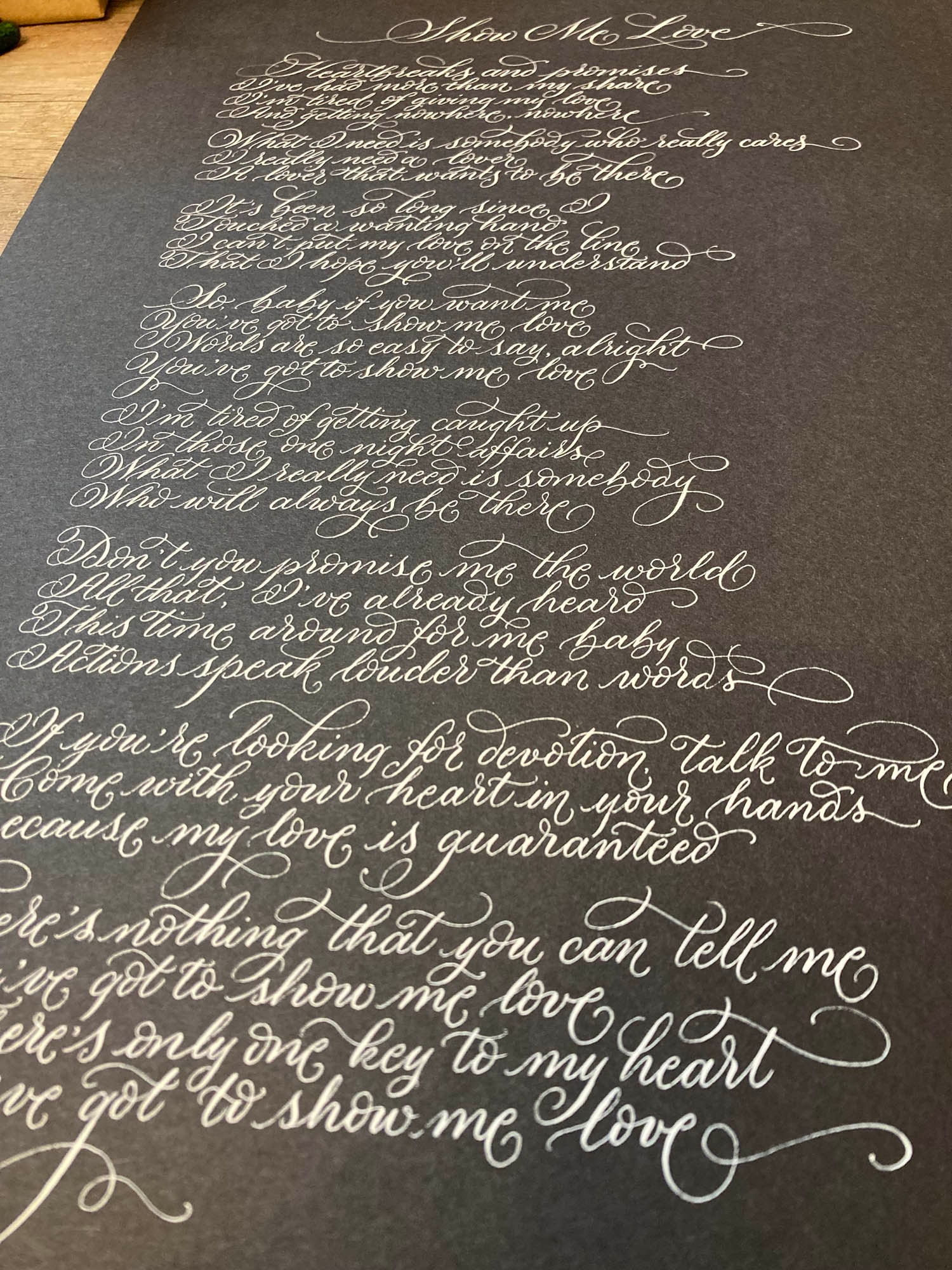 Calligraphy song lyrics for Show Me Love