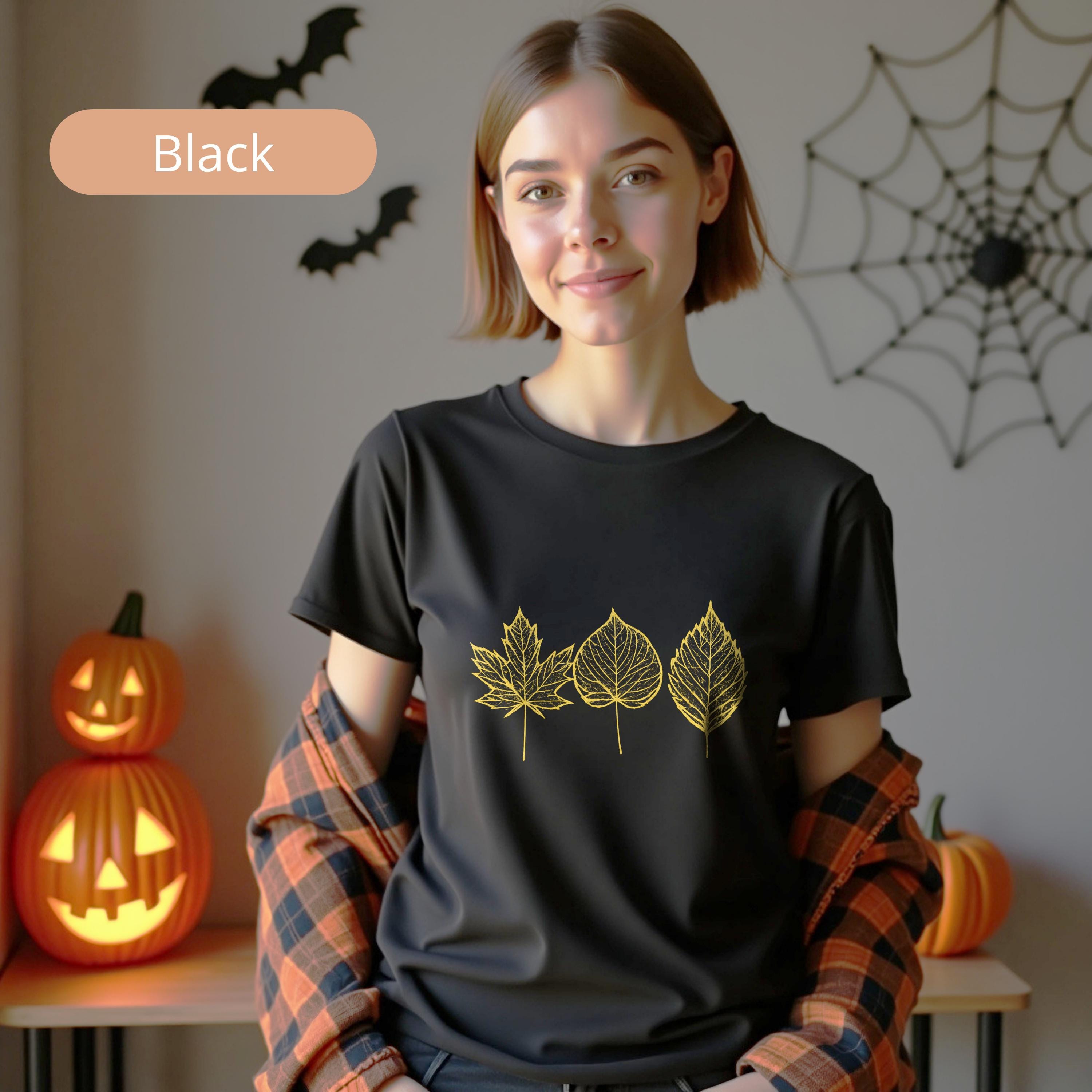 Golden Fall Leaves Womens Halloween Shirts, Autumn Leaf T-Shirt, Autumn Leaves Tee, Womens Fall Shirt, Thanksgiving Gift For Her