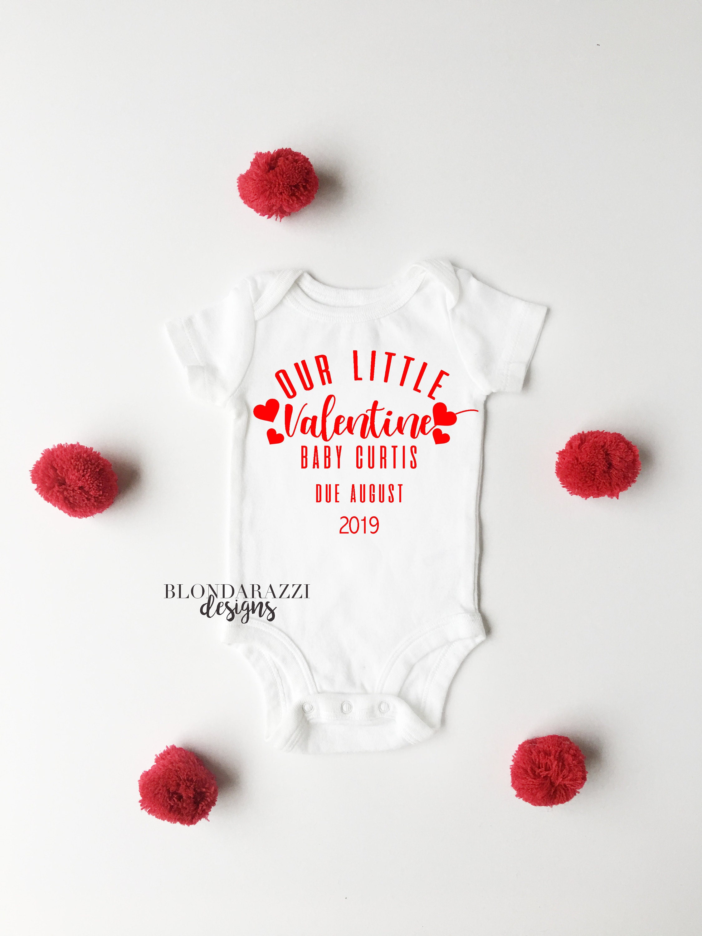 our little valentine personalized baby onesie announcement