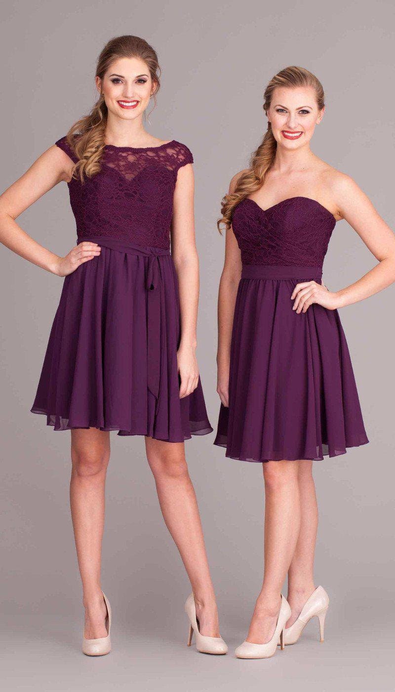 two women in burgundy dresses one cap sleeve lace and one sleeveless