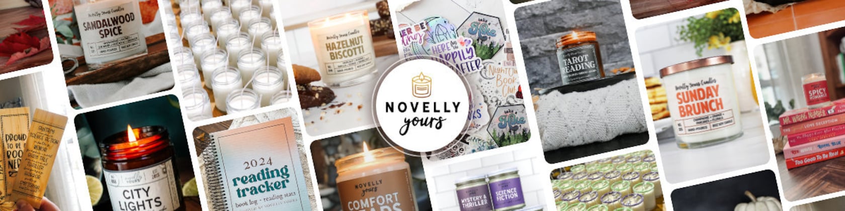 Book Nerd woodmark · Novelly Yours Candles