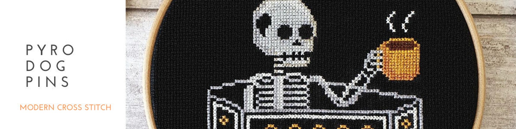 Coffin Break Cross Stitch Pattern PDF Coffee Horror Modern 