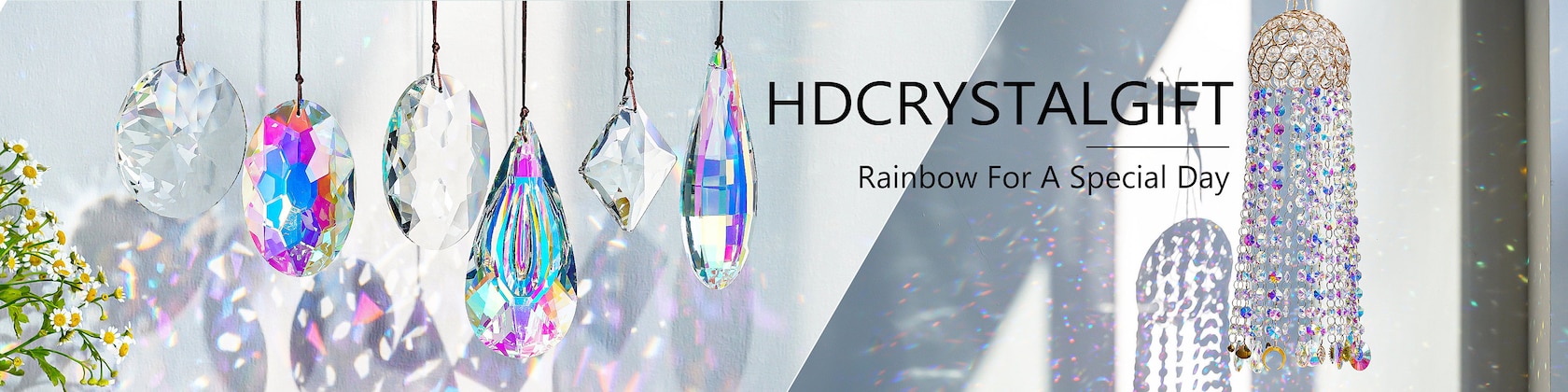 H&d Set 2pcs Hanging Crystals Ab-color Mandala & Crescent Moon