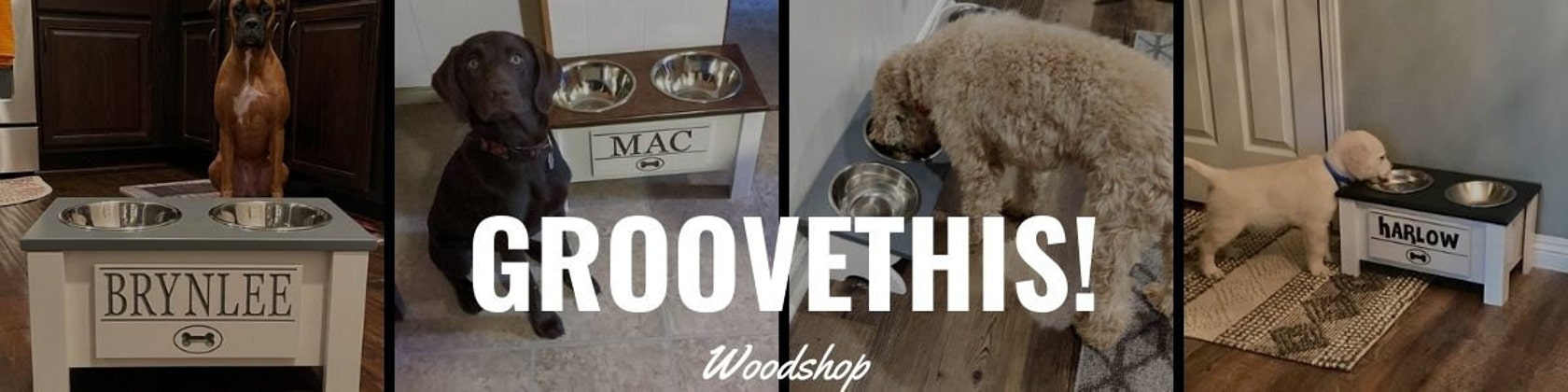 GrooveThis Woodshop - Personalized Elevated Triple Dog Bowl Stand for  Large, Medium, Small, X-Small Dogs - 3 Stainless Steel Food and Water Bowls  