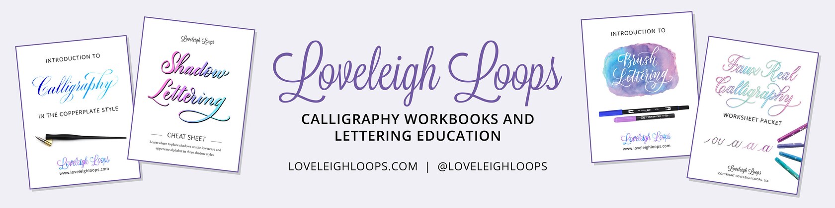 Calligraphy workbooks and lettering education by LoveleighLoops