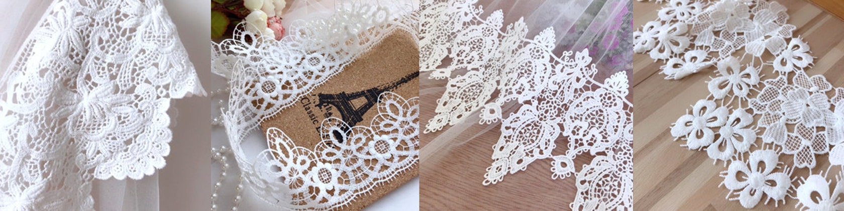 Wholesale 10 Y Pure White Floral Narrow Scalloped 3D Stretch Lace Trim 1//2/" S1-7