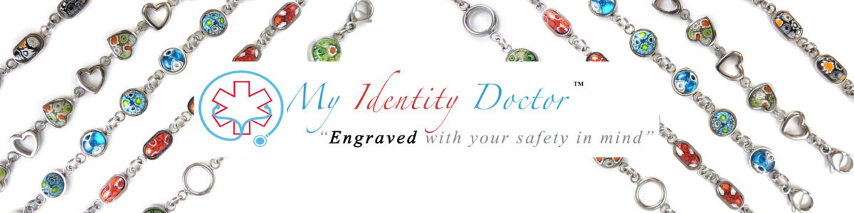 My Identity Doctor Pink Red Millefiori Glass Pre-Engraved /& Customized Diabetes Type II ID Bracelet