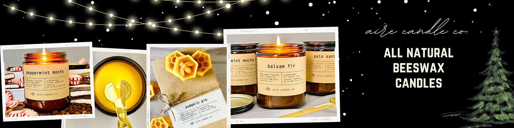 Balsam Fir Beeswax Candle 100% Pure Beeswax & Essential Oils Fir Needle,  Pine, Cypress, Cedarwood Handmade by Aire Candle Co. 