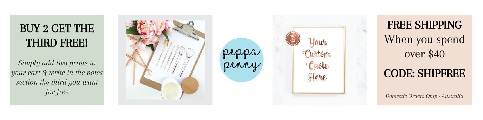 real gold copper silver foil print designs by peppapennyprints