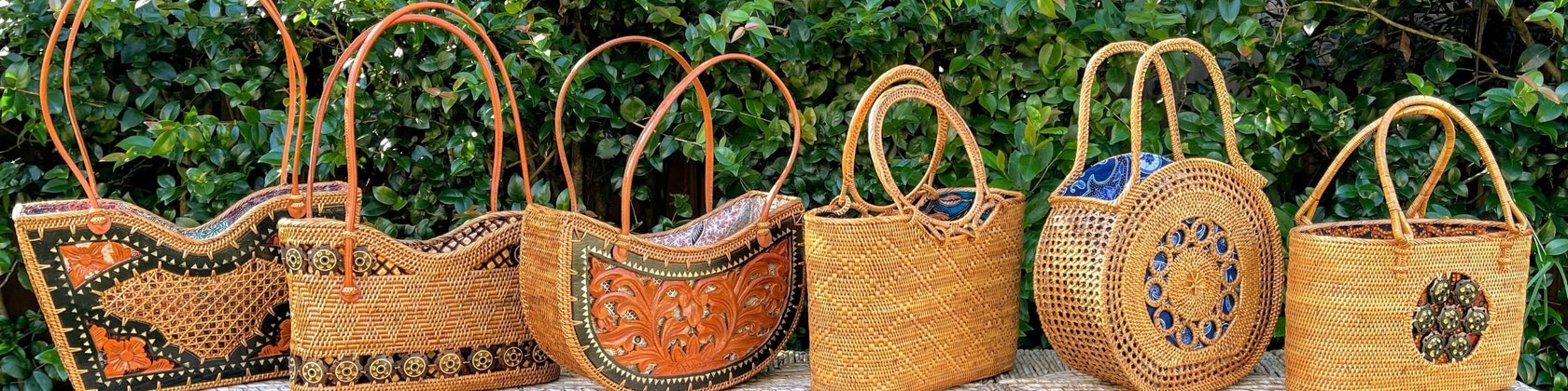 Batik Lined Rattan Handbag from Bali - Sunda Style