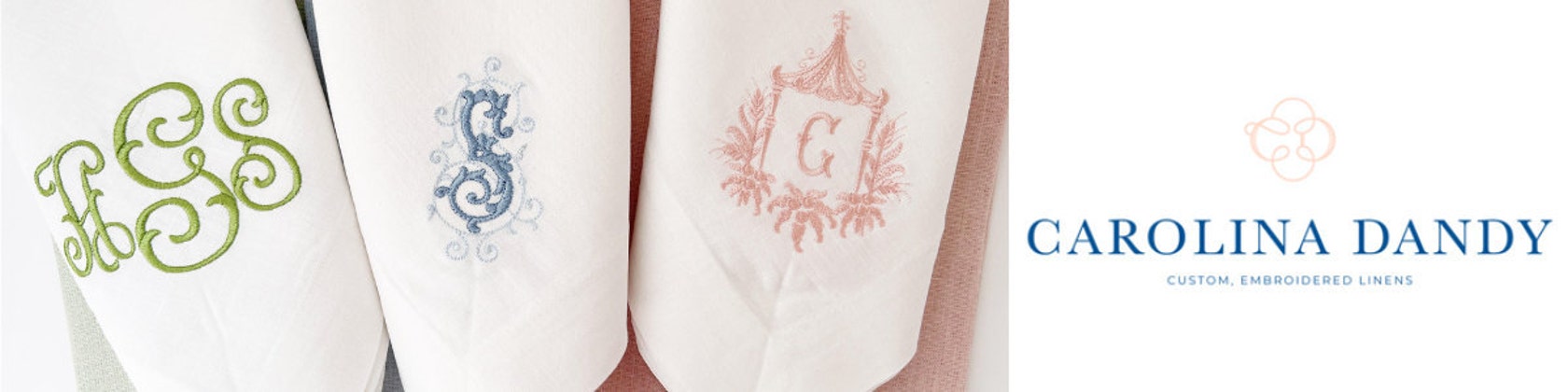 Monogrammed White Linen Dinner Napkins - Carolina Dandy