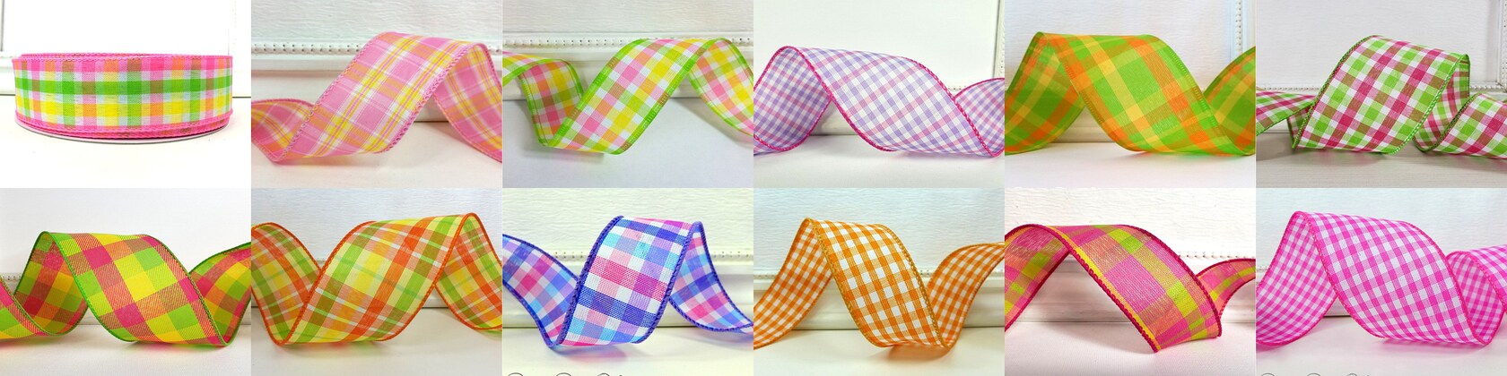 3 Yds Pink Green Watermelon Plaid Gingham Burlap Jute Like Wired Ribbon 4/"W