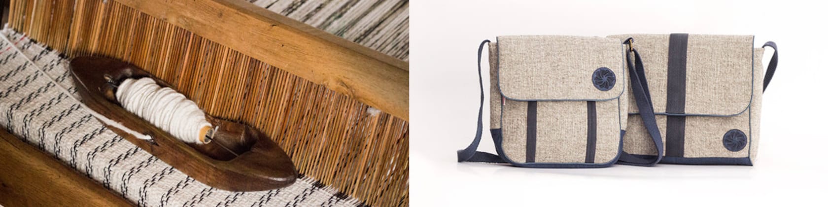 Brown Leather Messenger Bag with Handwoven Wool Andean Earth