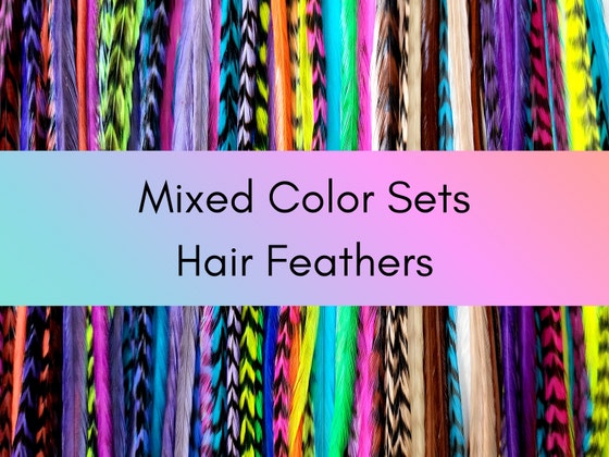 Natural Hair Feathers - Feather Hair Extensions, Green Brown - White -  Cream Mix - Bamboo and Coconut