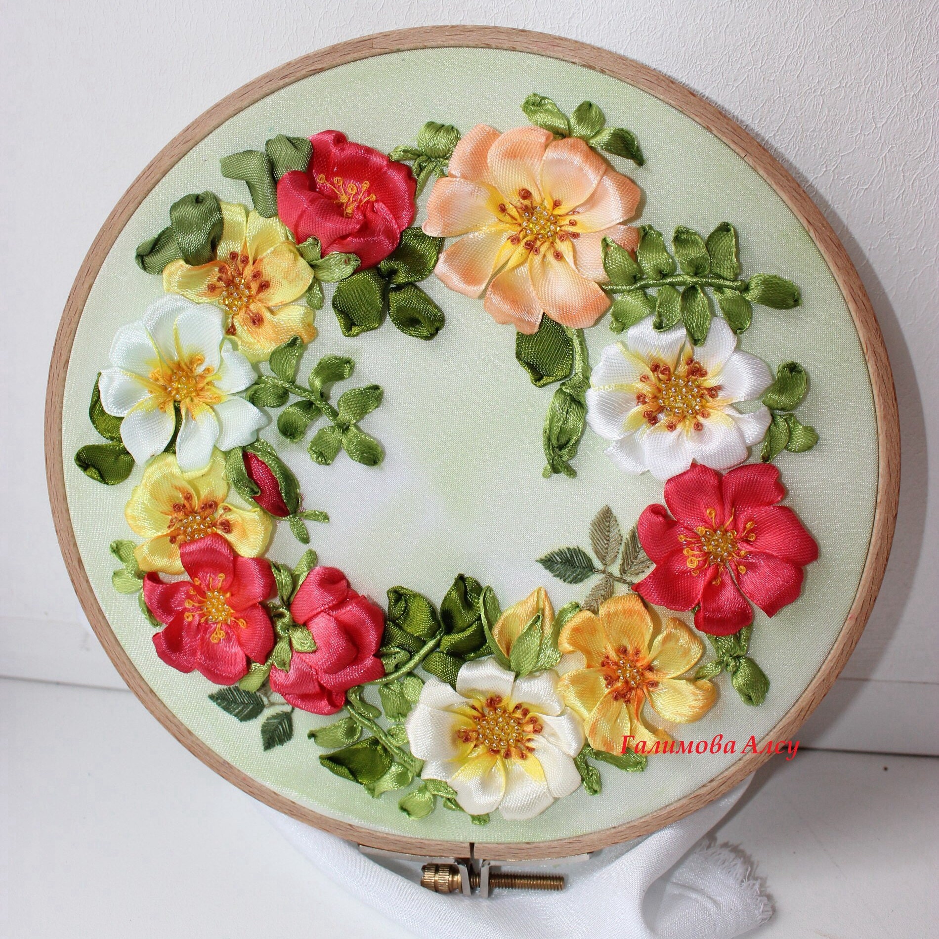 RIBBON EMBROIDERY FARMHOSE WALL ART by RibbonEmbroideryAlsu